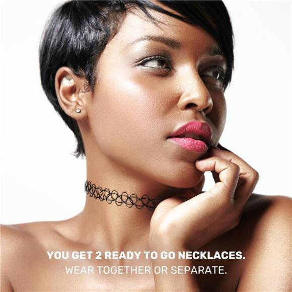 BodyJ4You 2PC Tattoo Choker Necklace - 90s Choker Necklace Women - 2000s Y2K - Picture 7 of 8